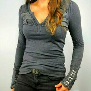 ⭐️ Free People patchwork long sleeves snap detail cuff charcoal thermal M